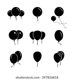 Collection Of Black Vector Air Balloon Isolated On White Background