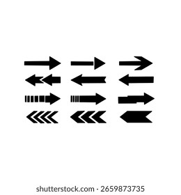Collection of black vector arrow icons for web design elements