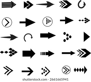  Collection of black vector arrow icons for web design and direction buttons