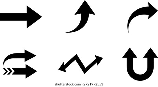 Eine Sammlung schwarzer Vektorpfeil-Silhouetten für Design- und Navigationszwecke