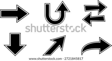A collection of black vector arrow silhouettes for design and navigation purposes