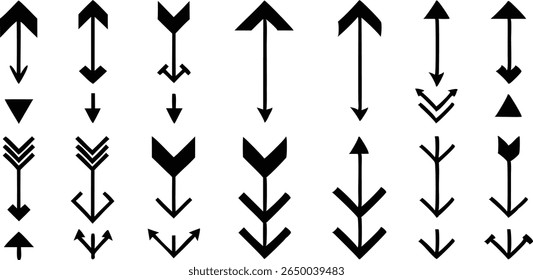 Collection of black vector arrows pointing directions