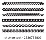 Collection of black vector border designs on a white background, featuring both intricate Celtic knotwork braids