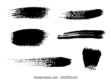 Collection of black vector brushes. Drawn black brush strokes. Fashionable black ink brush stroke.