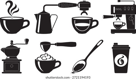 Colección de Vector negro para hacer café y beber íconos hervidor de vapor