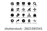 Collection of black vector icons representing various aspects of domain and website management. Includes symbols for domain transfer