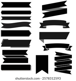 Collection of Black Vector Ribbons and Banners