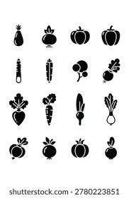 Collection of black vegetable icons