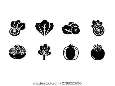 Collection of black vegetable icons