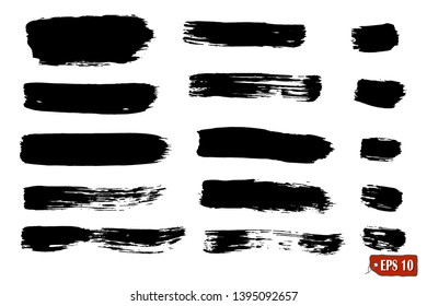 Set Black Paint Ink Brush Strokes Stock Vector (Royalty Free) 581873452