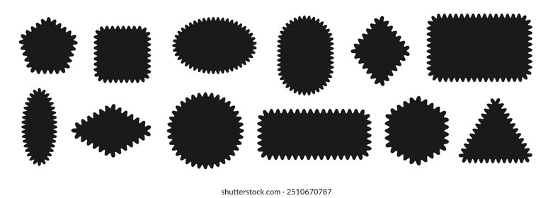 Coleção de zigue-zague ondulado preto bordas retilíneas formas geométricas. Ícone de quadro recortado. Retângulo Elipse triângulo losango silhueta Caixa. Simples vazio Etiqueta Etiqueta Marca Selo Elemento de emblema para design
