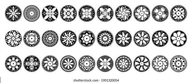 Collection of black and white abstract mandalas. Vector illustration EPS 10