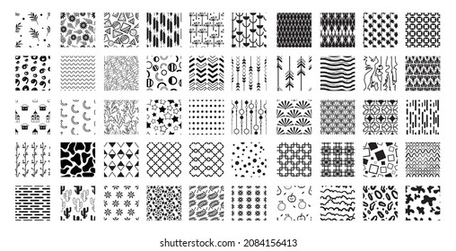 Colección de patrones abstractos en blanco y negro para crear fondos, tejidos e impresiones.
