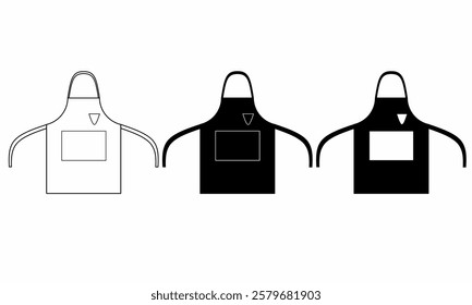 Collection of black and white apron icons in vector format. Perfect for restaurant, chef, kitchen, bakery, and culinary branding designs or graphic projects