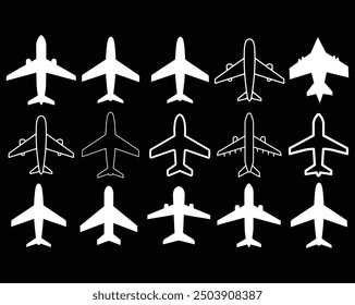Collection black and white of Arline or Airplane icons or symbols, Vector file.