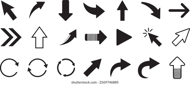 Collection of Black and White Arrow Icons for User Interface Design