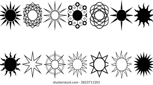 Collection of black and white of atomic nuclei and particle radiation atomic nucleus starburst