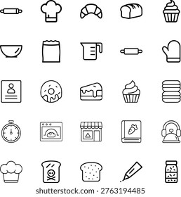 A collection of black and white bakery icons