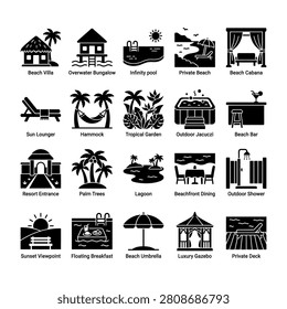 Collection of black and white beach icons