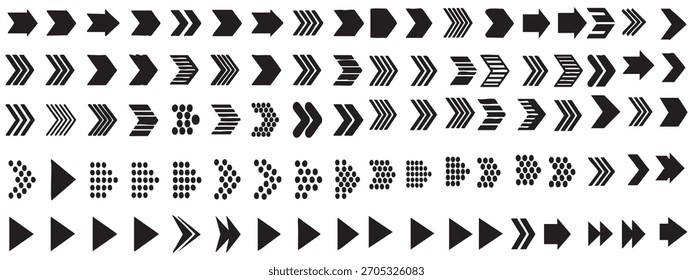 Una colección de patrones de chevron y flechas en blanco y negro, dispuestos en rayas Horizontales, creando un Diseño gráfico texturizado.