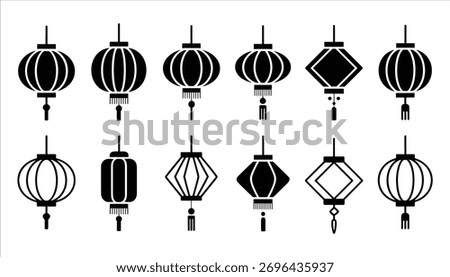 Collection of black and white Chinese lantern icons and silhouettes Keywords: lantern, chinese