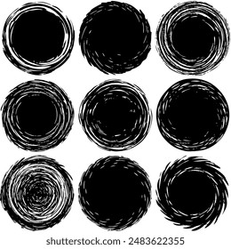 A collection of black and white circles on a white background