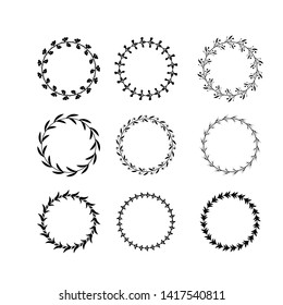 Collection of black and white circular laurel wreaths for use as design elements