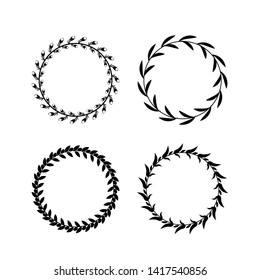 Collection of black and white circular laurel wreaths for use as design elements