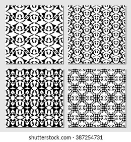 Collection of black and white classical vintage patterns, seamless black tile with white geometric line patterns