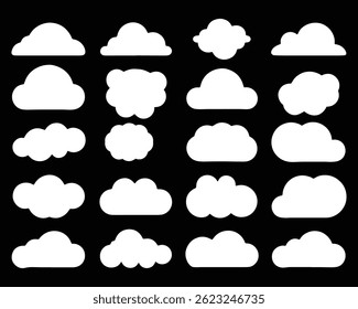 Collection of Black and White Cloud Icons, Vector Illustrator Fully Editable file. 