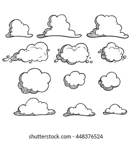 Collection of black and white clouds with hand drawing style