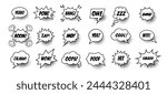 Collection of black and white comic speech bubbles with text isolated on a white background. Vector flat illustration.