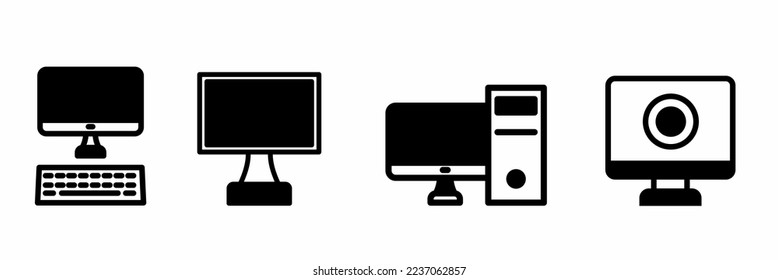 Collection of black and white computer icons. Stock vector.	