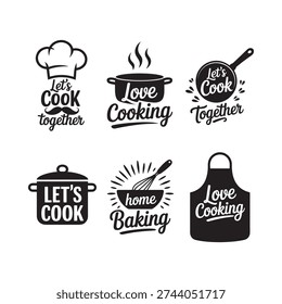 Collection of black and white cooking and baking themed vector illustrations