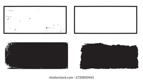 La colección de rectángulos afligidos en blanco y negro y Formas grunge proporciona un recurso gráfico versátil para agregar Elementos texturizados y atractivo vintage a proyectos de diseño, ideal para