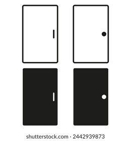 Collection of black and white door illustrations. All doors closed symbol. Residential and commercial use concept. Vector illustration. EPS 10.