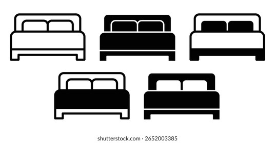 Coleção de conjuntos de ilustração de design de vetor de ícones de cama dupla preto e branco