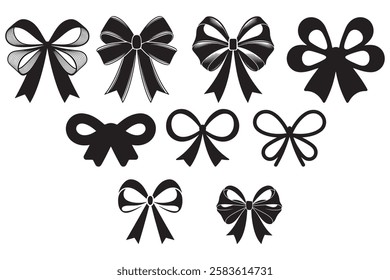 Collection of Black and White Elegant Bow Designs, Illustration set of bow tie, Bows set isolated on background, Vector illustration Eps, Epş fıle, bow tie eps