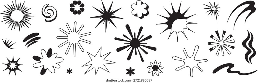 colección de Elementos gráficos de explosión y explosión en blanco y negro para el diseño