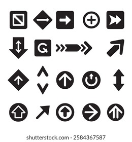 Collection of Black and White Flat Design UI Icons, Set of flat icons, signs, symbols arrow for interface design, web design,