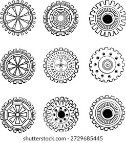 Collection of Black and White Gears and Cogs mechanism