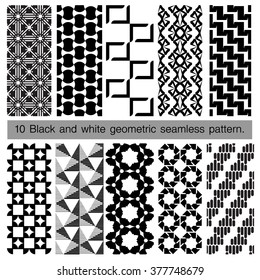 Collection of black and white geometric seamless pattern. Abstract background. Vector seamless pattern.