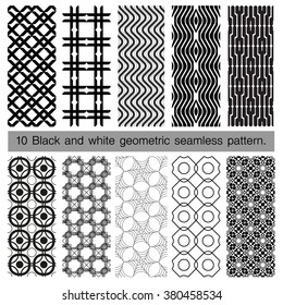 Collection of black and white geometric seamless pattern. Abstract background. Vector seamless pattern.