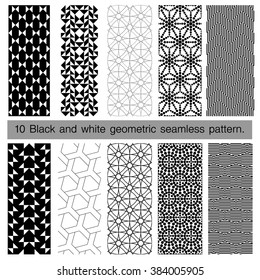 Collection of black and white geometric seamless pattern. Abstract background. Vector seamless pattern.
