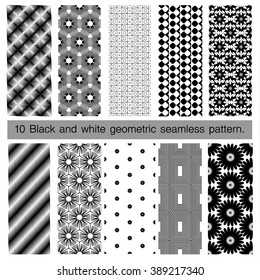 Collection of black and white geometric seamless pattern. Abstract background. Vector seamless pattern.