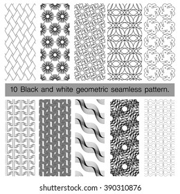 Collection of black and white geometric seamless pattern. Abstract background. Vector seamless pattern.