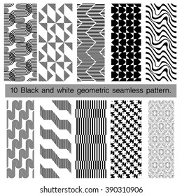 Collection of black and white geometric seamless pattern. Abstract background. Vector seamless pattern.