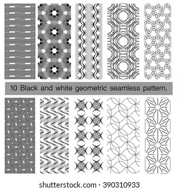 Collection of black and white geometric seamless pattern. Abstract background. Vector seamless pattern.