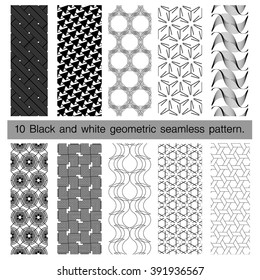 Collection of black and white geometric seamless pattern. Abstract background. Vector seamless pattern.