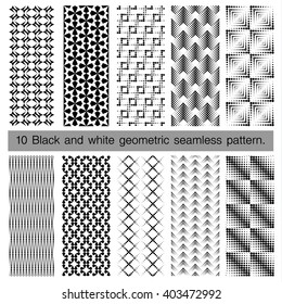Collection of black and white geometric seamless pattern. Abstract background. Vector seamless pattern.